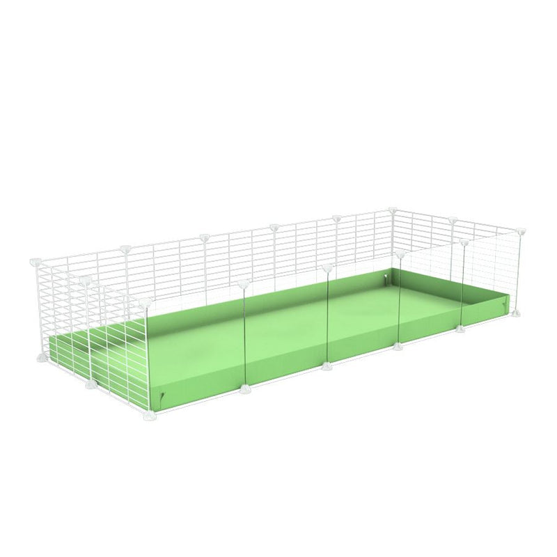 A cheap 5x2 C&C cage with clear transparent perspex acrylic windows  for guinea pig with green pastel pistachio coroplast and baby proof white grids from brand kavee