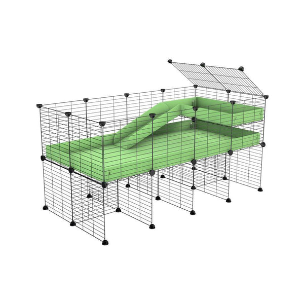 a 4x2 CC guinea pig cage with stand loft ramp small mesh grids green pastel pistachio corroplast by brand kavee