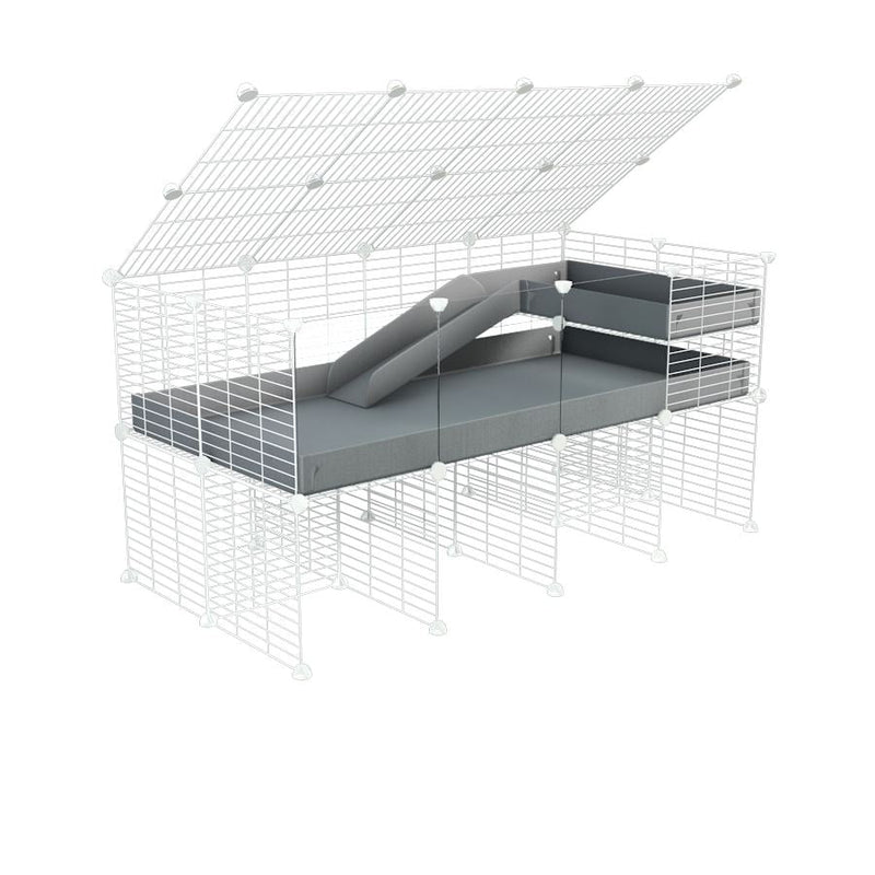 A 2x4 C and C guinea pig cage with clear transparent plexiglass acrylic panels  with stand loft ramp lid small size meshing safe white C and C grids grey correx sold in UK