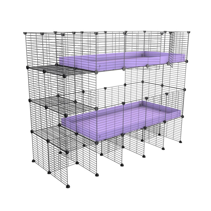 A two tier 4x2 c&c cage with stand and side storage for guinea pigs with two levels purple lilac correx baby safe grids by brand kavee in the uk