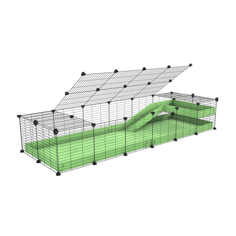 a 2x6 C and C guinea pig cage with loft ramp lid small hole size grids green pastel pistachio coroplast kavee