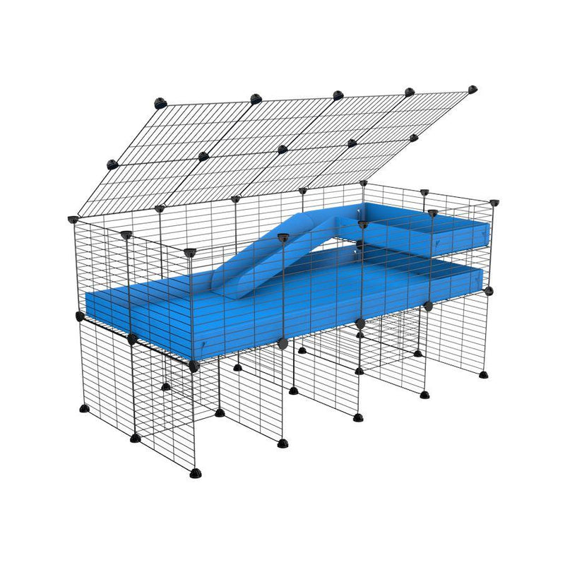 A 2x4 C and C guinea pig cage with stand loft ramp lid small size meshing safe grids blue correx sold in UK