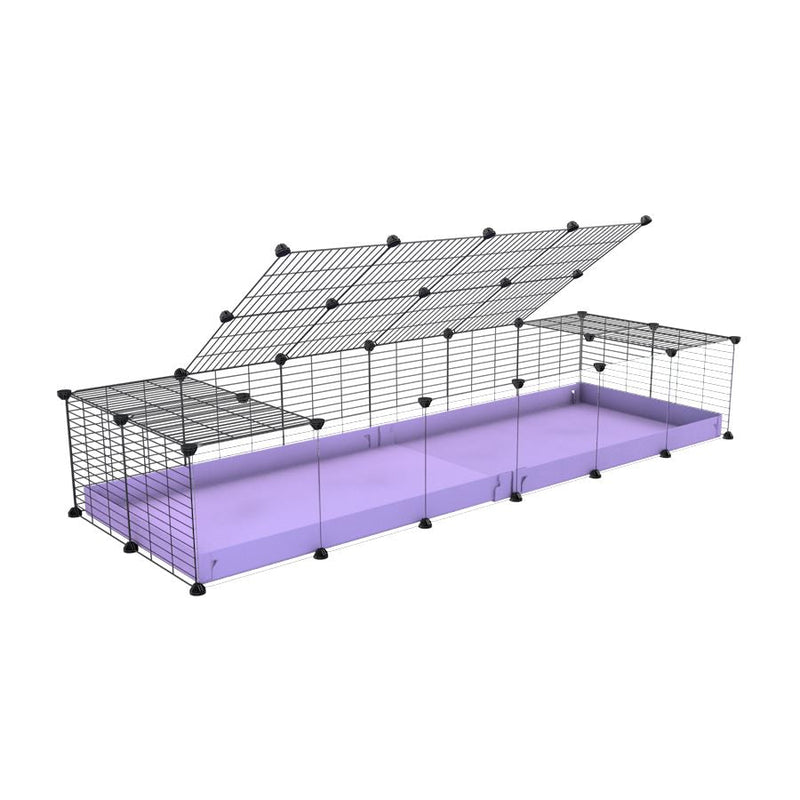 A 2x6 C and C cage with clear transparent plexiglass acrylic grids  for guinea pigs with purple lilac pastel coroplast a lid and small hole grids from brand kavee