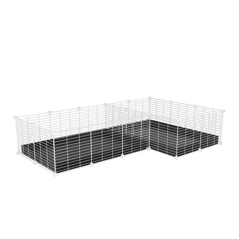 A 6x2 L-shape white C&C cage with divider for guinea pig fighting or quarantine with black coroplast from brand kavee