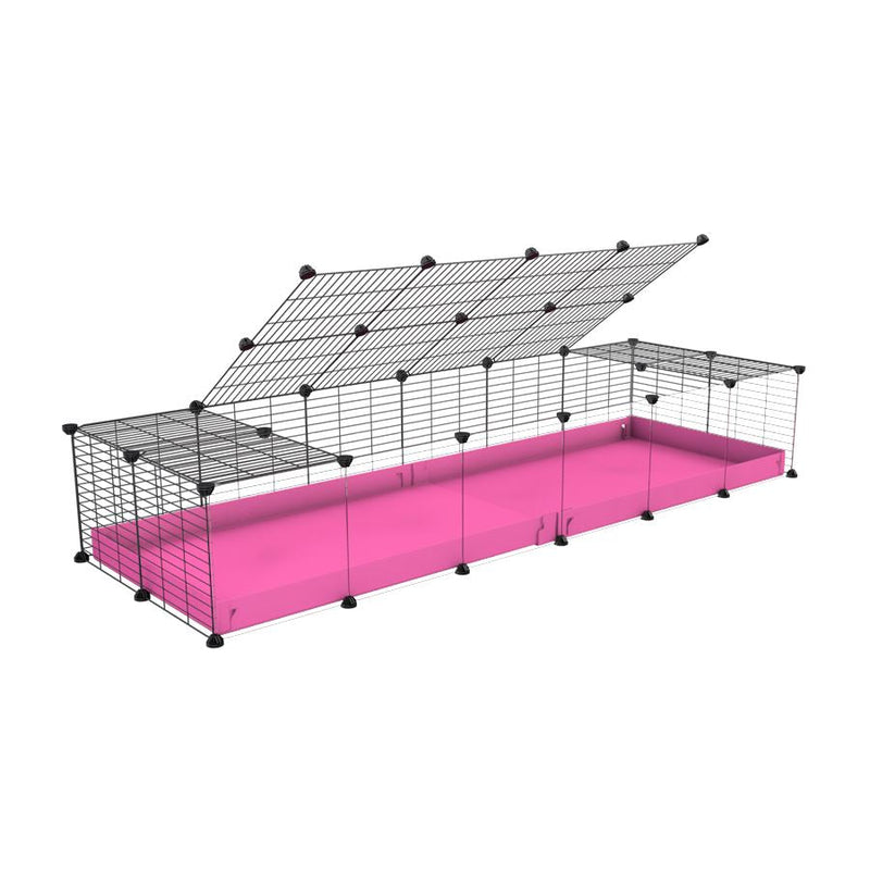 A 2x6 C and C cage with clear transparent plexiglass acrylic grids  for guinea pigs with pink coroplast a lid and small hole grids from brand kavee
