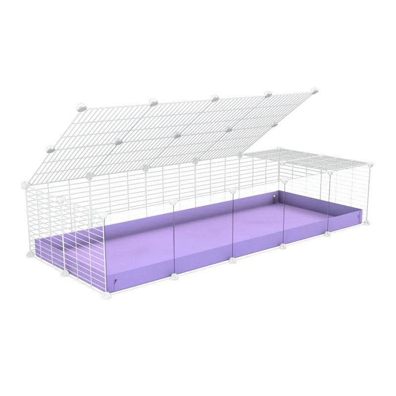 A 2x5 C and C cage with clear transparent plexiglass acrylic grids  for guinea pigs with purple lilac pastel coroplast a lid and small hole white grids from brand kavee