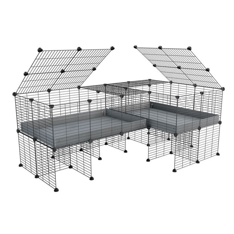 A 6x2 L-shape C&C cage with lid divider stand for guinea pig fighting or quarantine with grey coroplast from brand kavee