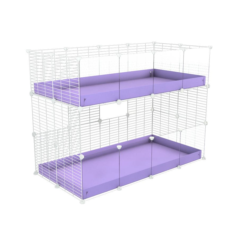 A 4x2 double stacked c and c guinea pig cage with clear transparent plexiglass acrylic panels  with two stories lilac pastel coroplast safe size white grids by brand kavee