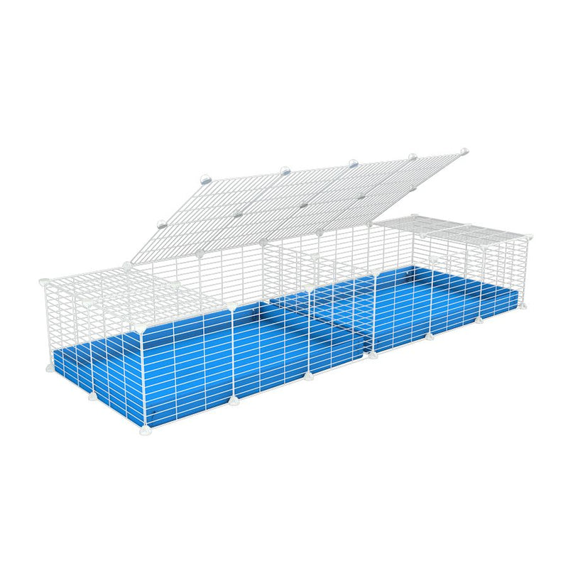 A 6x2 white C&C cage with lid divider for guinea pig fighting or quarantine with blue coroplast from brand kavee