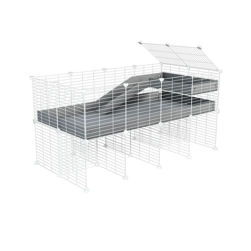 a 4x2 CC guinea pig cage with stand loft ramp small mesh white C&C grids grey corroplast by brand kavee