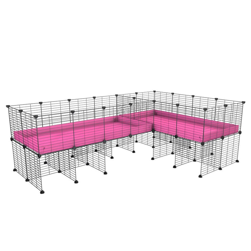 A 8x2 L-shape C&C cage with divider and stand for guinea pig fighting or quarantine with pink coroplast from brand kavee