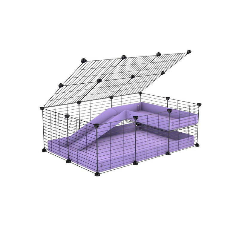a 2x3 C and C guinea pig cage with loft ramp lid small hole size grids purple lilac pastel coroplast kavee