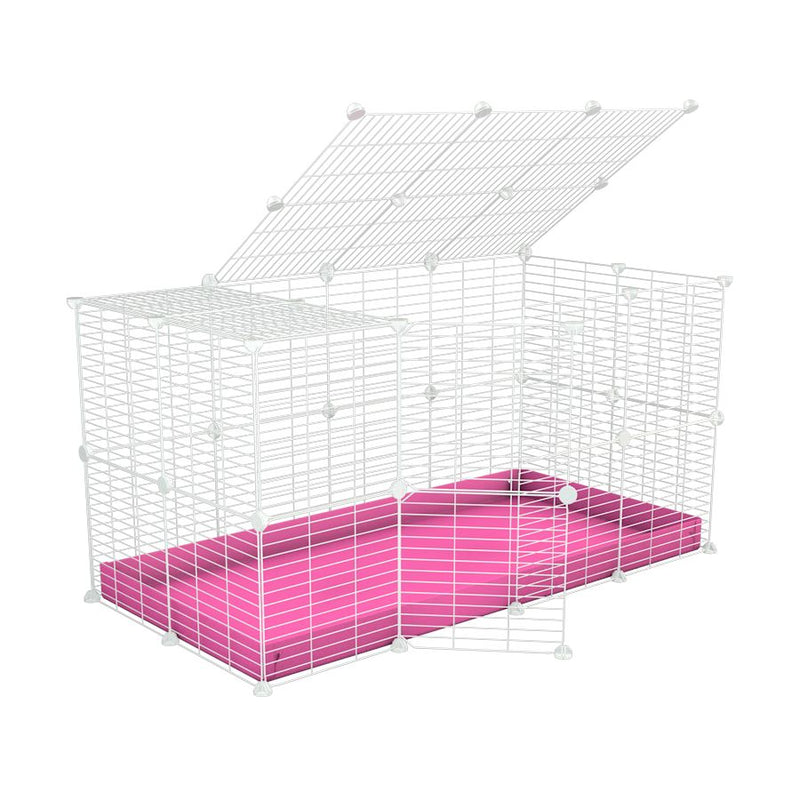 A 4x2 C&C rabbit cage with a lid and safe small meshing baby bars white grids and pink coroplast by kavee UK