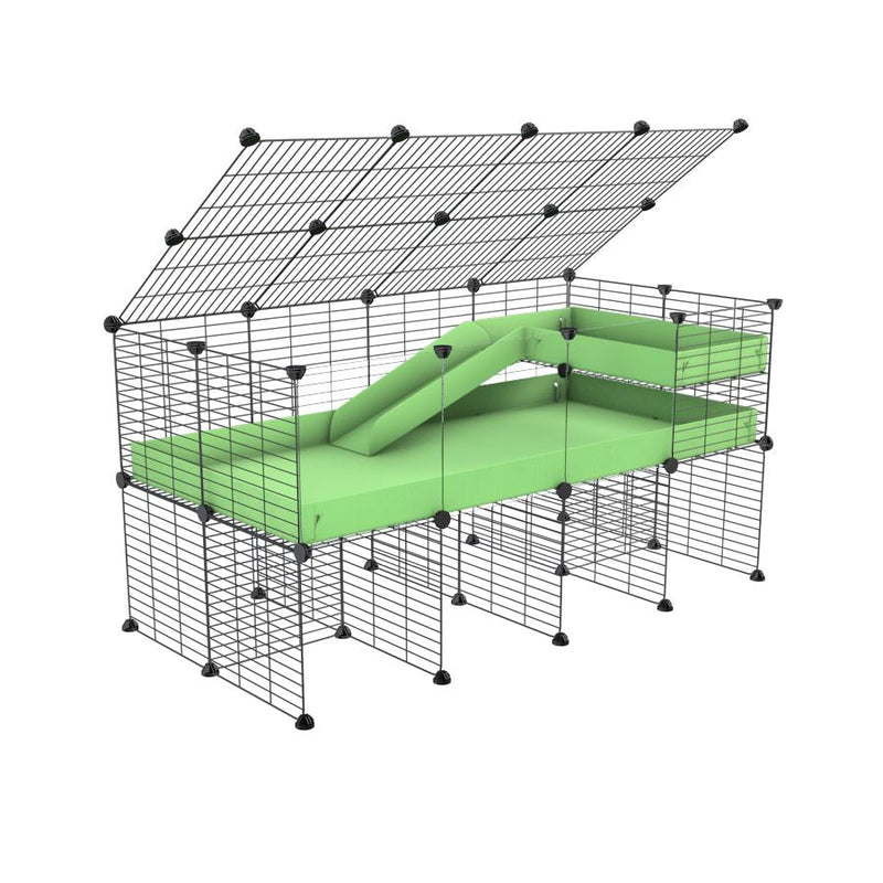 A 2x4 C and C guinea pig cage with clear transparent plexiglass acrylic panels  with stand loft ramp lid small size meshing safe grids green pastel pistachio correx sold in UK