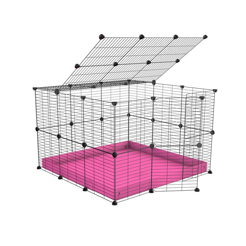 A 3x3 C and C rabbit cage with lid and safe baby grids pink coroplast by kavee UK