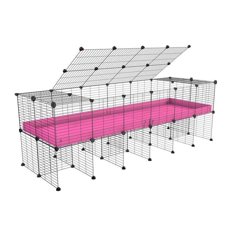 a 6x2 C&C cage for guinea pigs with a stand and a top pink plastic safe grids by kavee