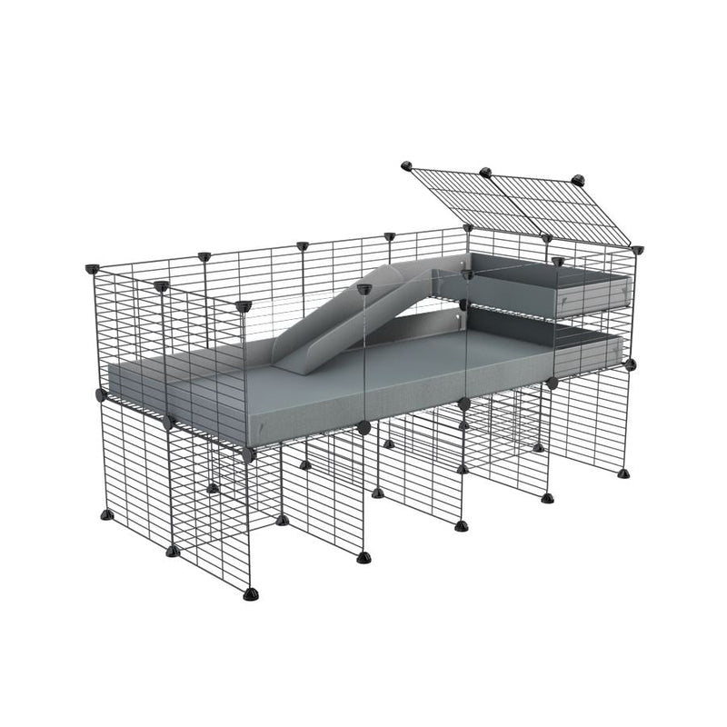 a 4x2 CC guinea pig cage with clear transparent plexiglass acrylic panels  with stand loft ramp small mesh grids grey corroplast by brand kavee