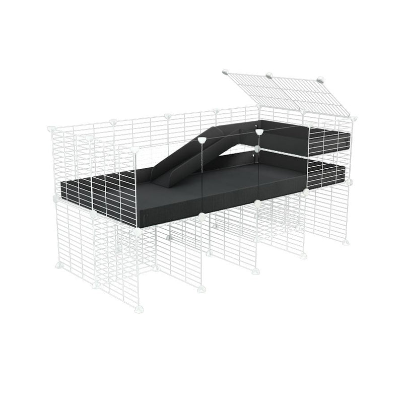a 4x2 CC guinea pig cage with clear transparent plexiglass acrylic panels  with stand loft ramp small mesh white C and C grids black corroplast by brand kavee