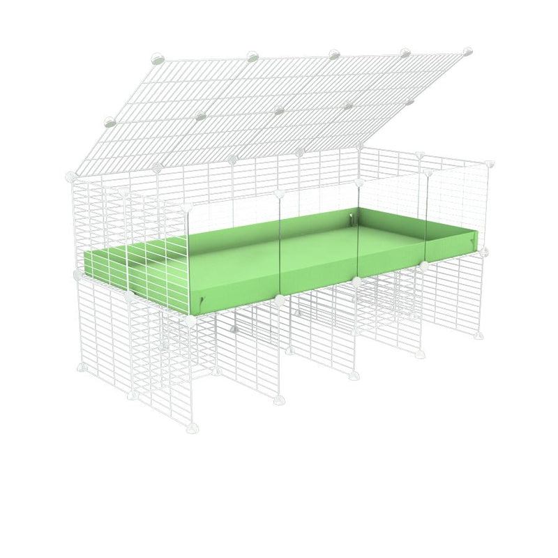 a 4x2 C&C cage with clear transparent perspex acrylic windows  for guinea pigs with a stand and a top green pastel pistachio plastic safe white C&C grids by kavee