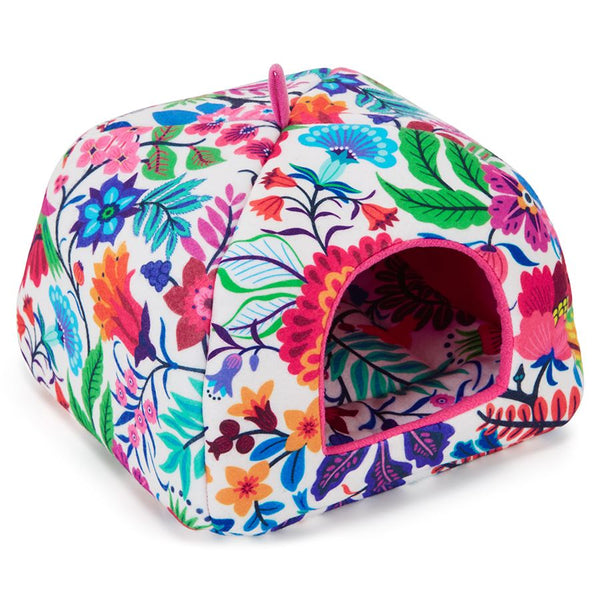 a guinea pig hidey house made of pink flowers fleece by kavee