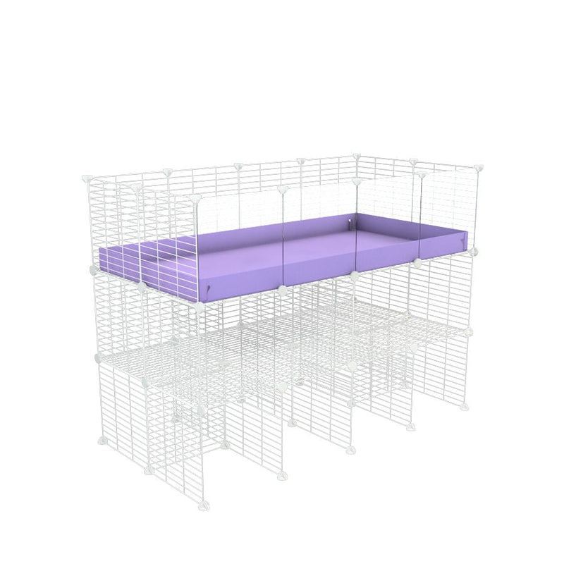 A 2x4 kavee C&C guinea pig cage with clear transparent plexiglass acrylic panels  with double stand purple coroplast made of baby bars safe white C and C grids