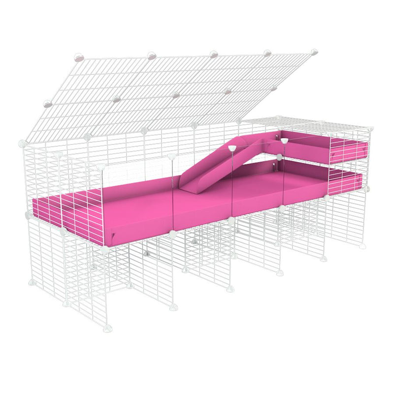 A 2x5 C and C guinea pig cage with clear transparent plexiglass acrylic panels  with stand loft ramp lid small size meshing safe white CC grids pink correx sold in UK