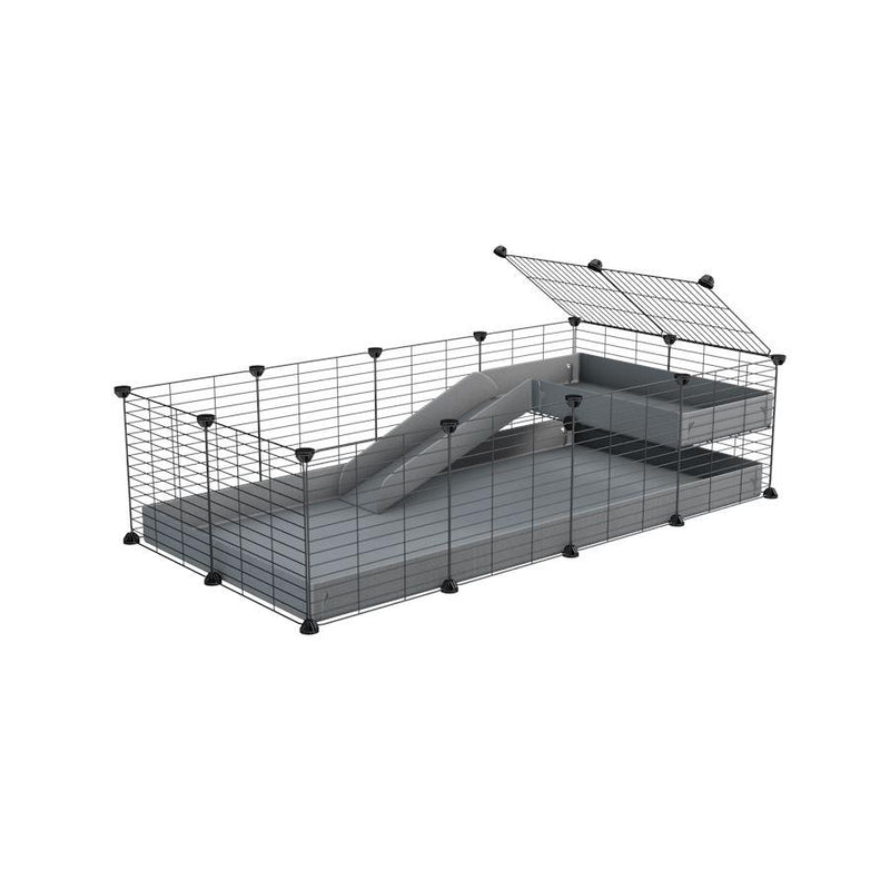 a 4x2 C&C guinea pig cage with a loft and a ramp grey coroplast sheet and baby bars by kavee