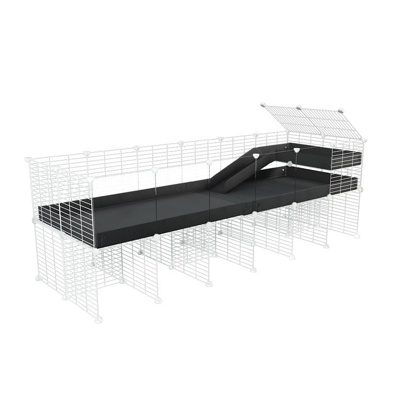 a 6x2 CC guinea pig cage with clear transparent plexiglass acrylic panels  with stand loft ramp small mesh white grids black corroplast by brand kavee
